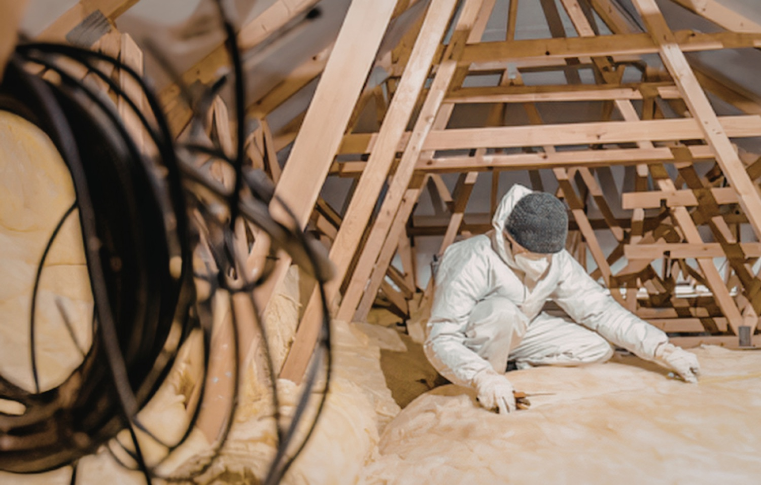 Professional contractor adding loose-fill insulation between attic floor joists The main factors include: